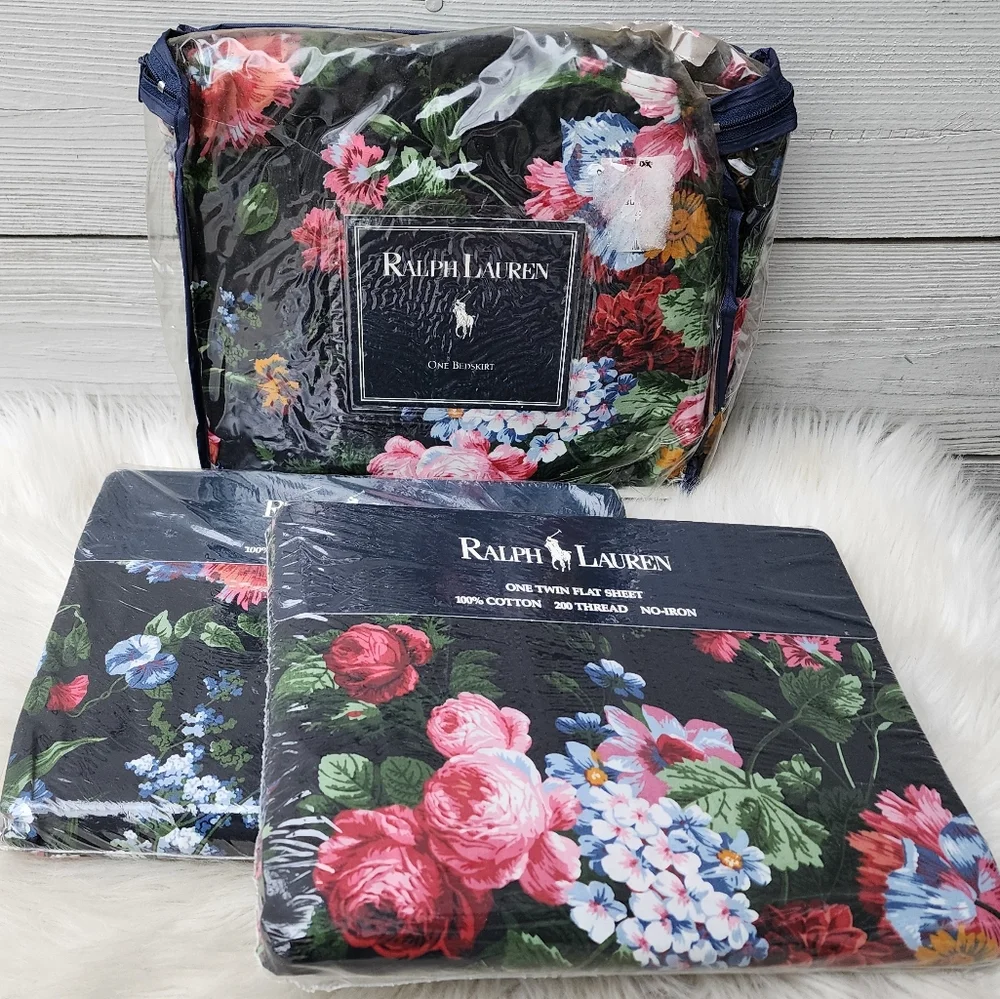 New Rare Ralph Lauren Isadora Black Floral Twin 3PC Set